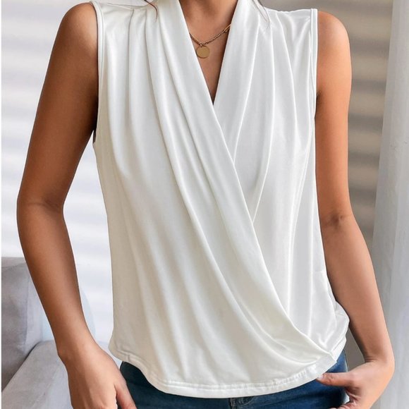 White Ruched Wrap Tank Top - Picture 3 of 5